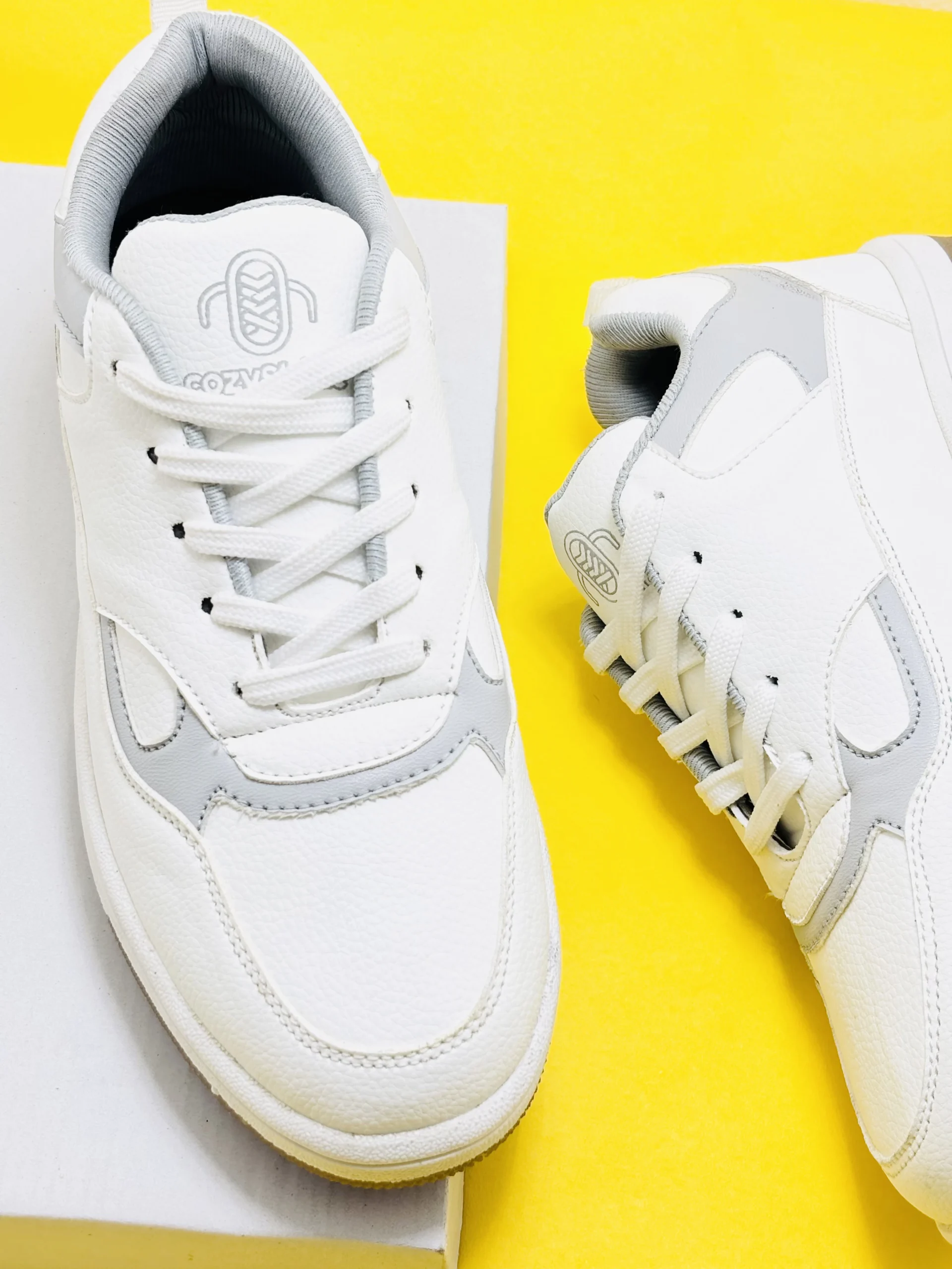 White sporty unisex sneakers top view CozyStride "Men’s and women’s white sneakers with memory foam"