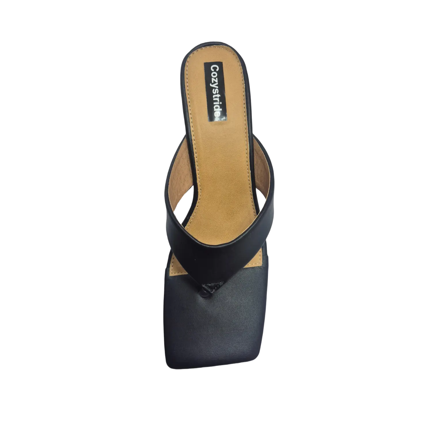 women’s black block heels front view