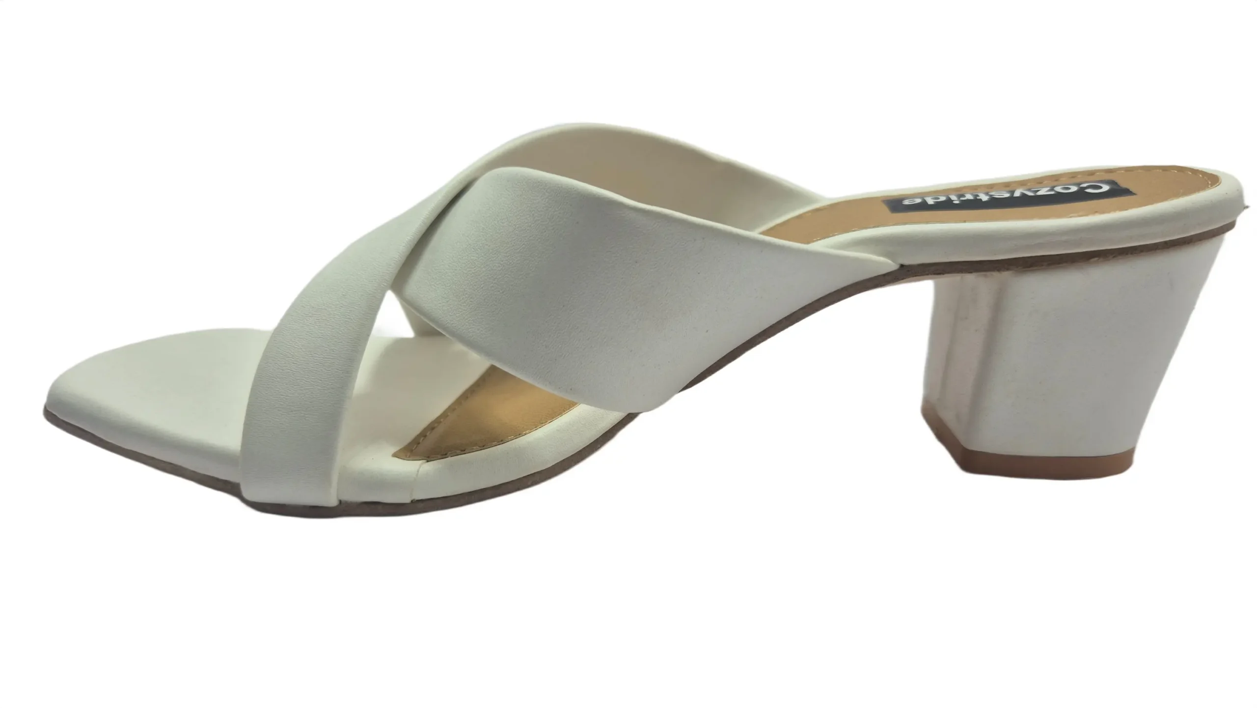 Frosty White Block Heel Sandals – Cushioned Women’s Heels