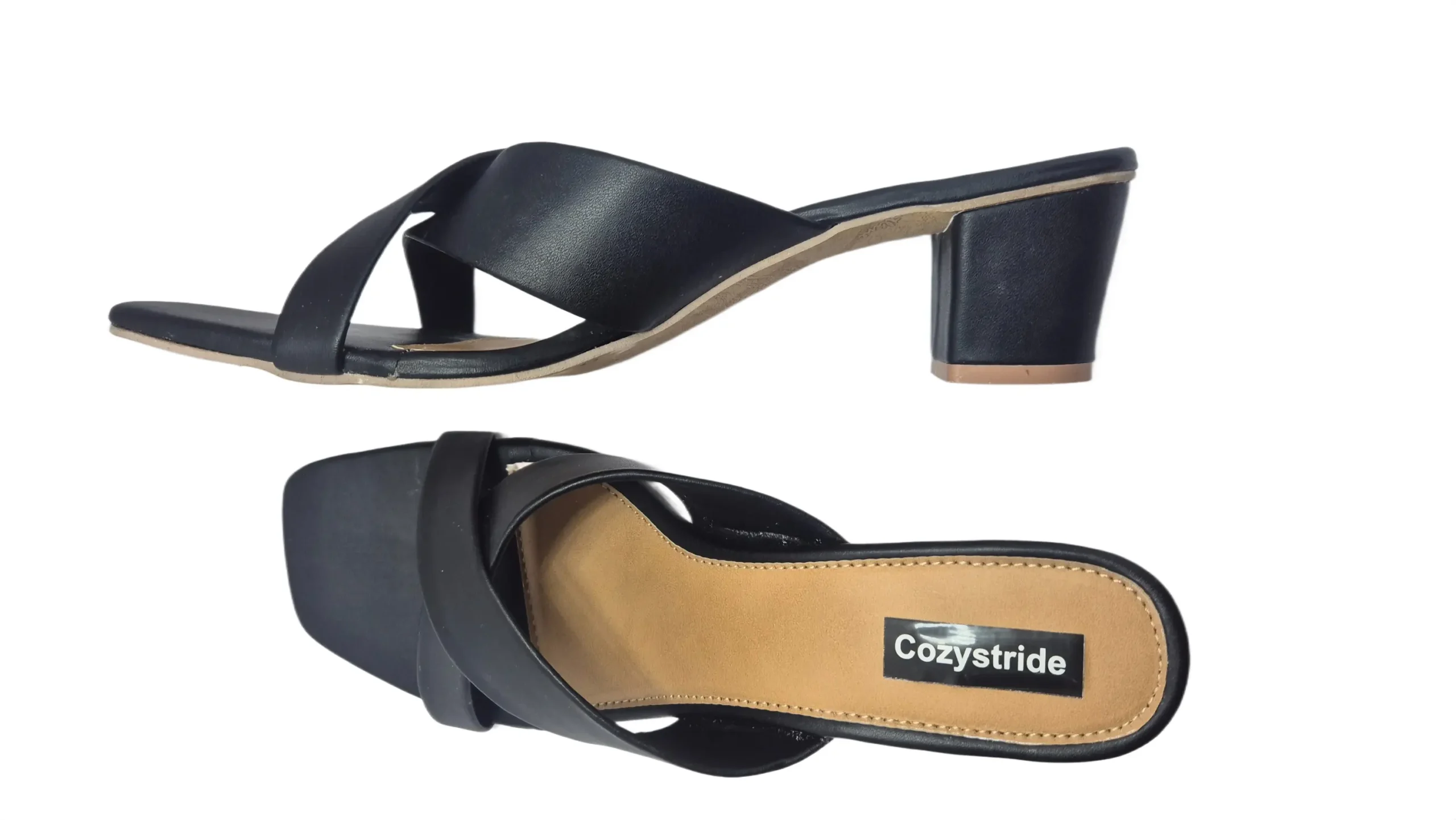 Back View of Black Twist Strap Heels – CozyStride Stylish Heels