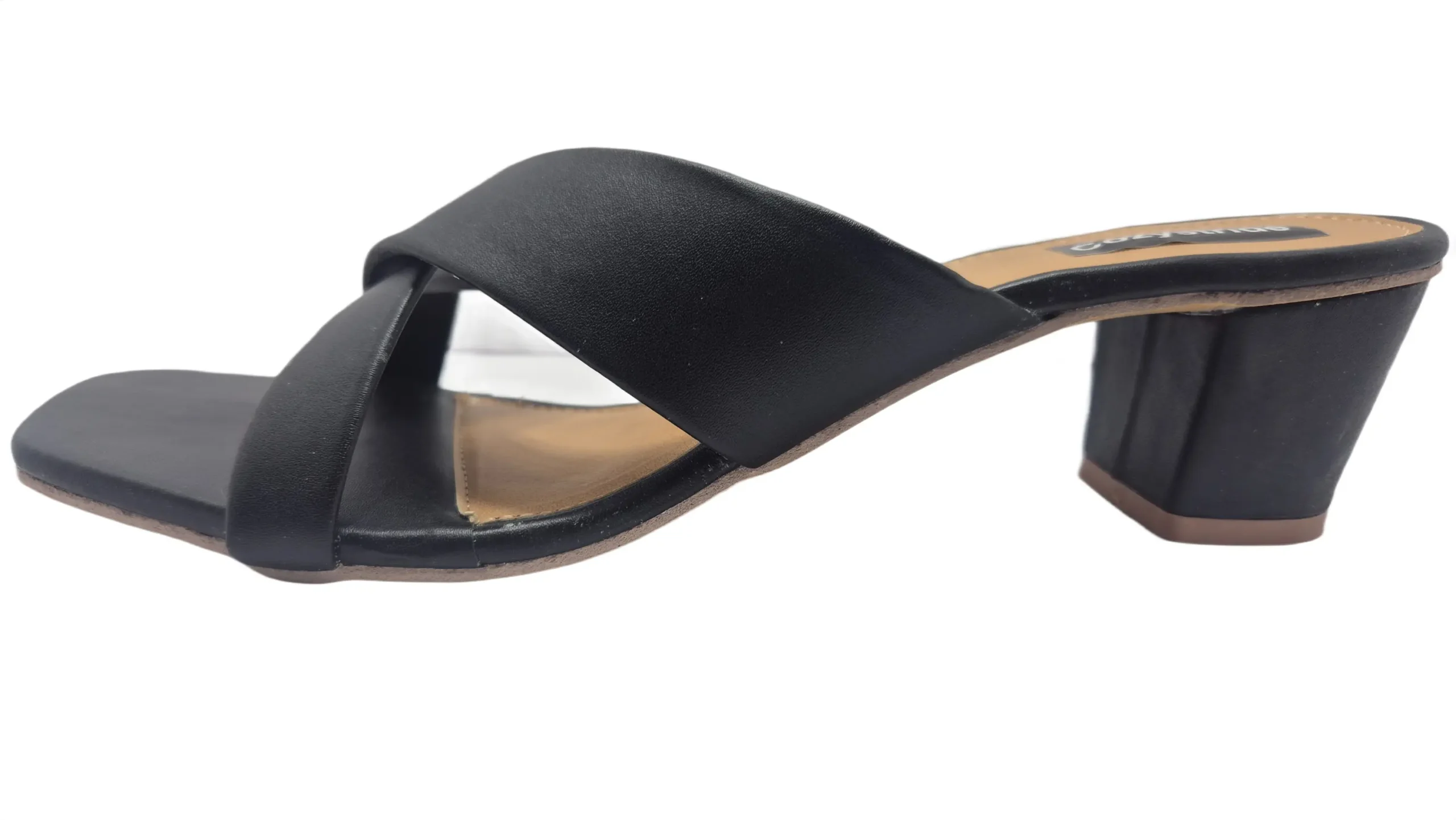 Side View of Black Twist Strap Heels for Women – CozyStride