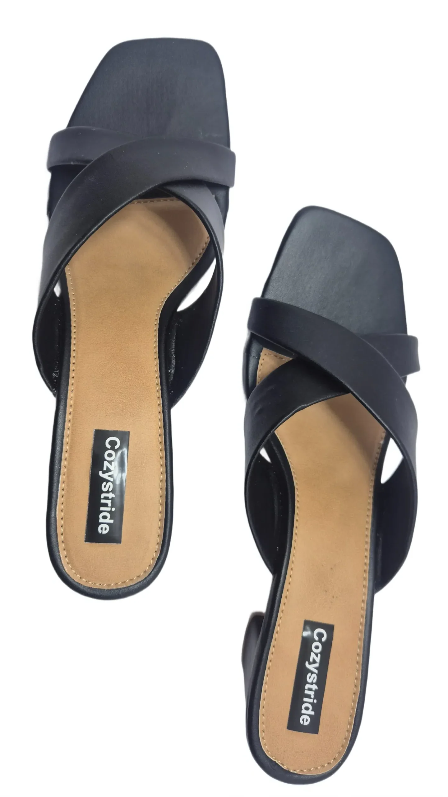 Top View of CozyStride Black Twist Strap Heels for Women